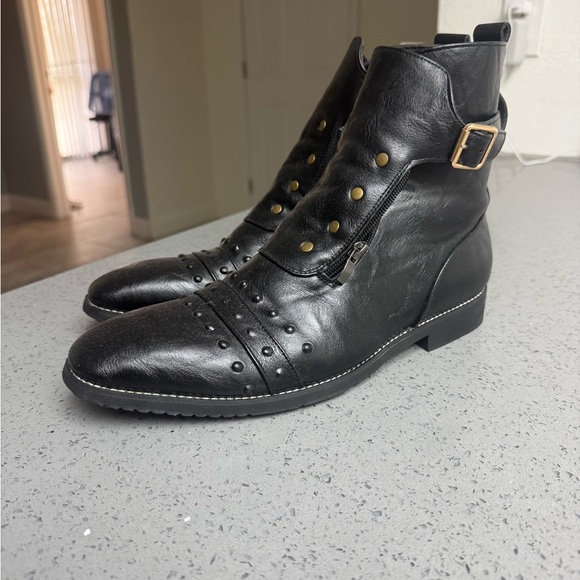 Black Leather Ankle Boots with Studs - Picture 1 of 3